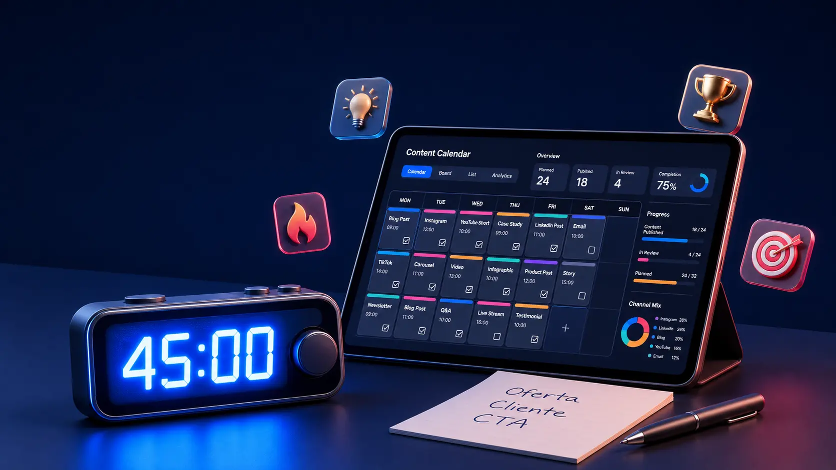 Calendario de contenido con IA en 45 minutos